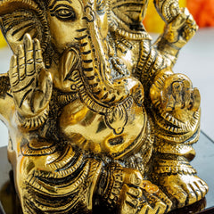 Brass Finish Ganesh Ji Murti with Velvet Gift Box