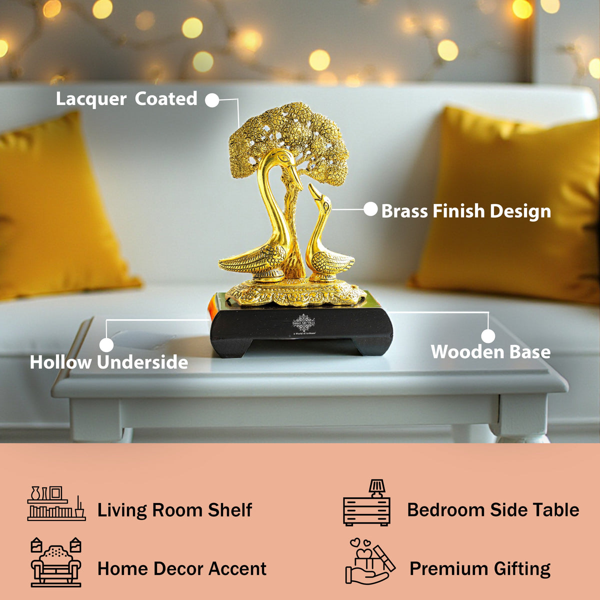 Brass Finish Swan Pair Showpiece – 22 cm Décor Gift