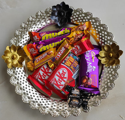 Pure Iron With Silver Plating Designer Centerpiece Thali Platter , Puja Thali, Flower Design, 27.94 cm