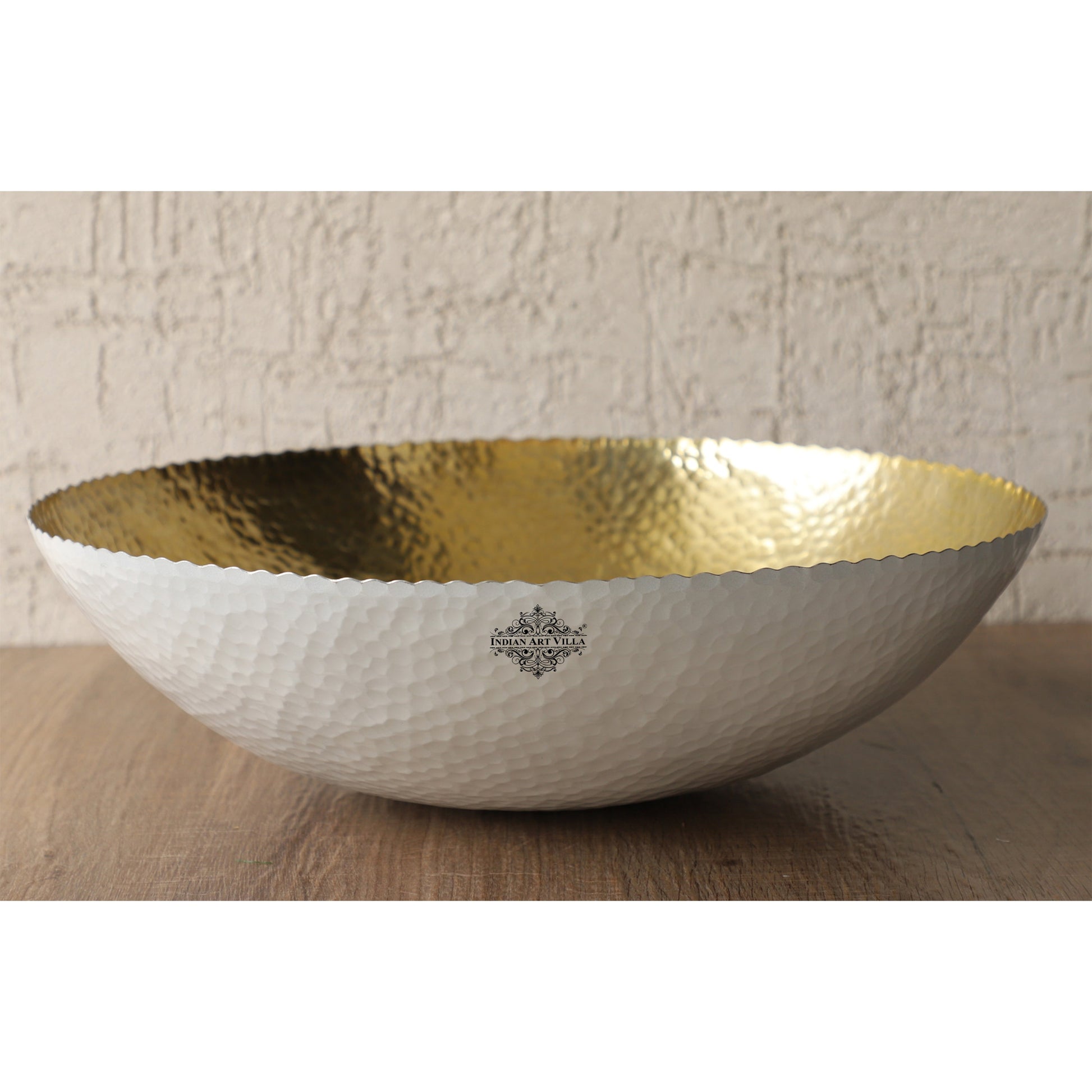 Aluminium Gold Hammered Shine Finish Fruit Basket - Diameter - 38.10 cm