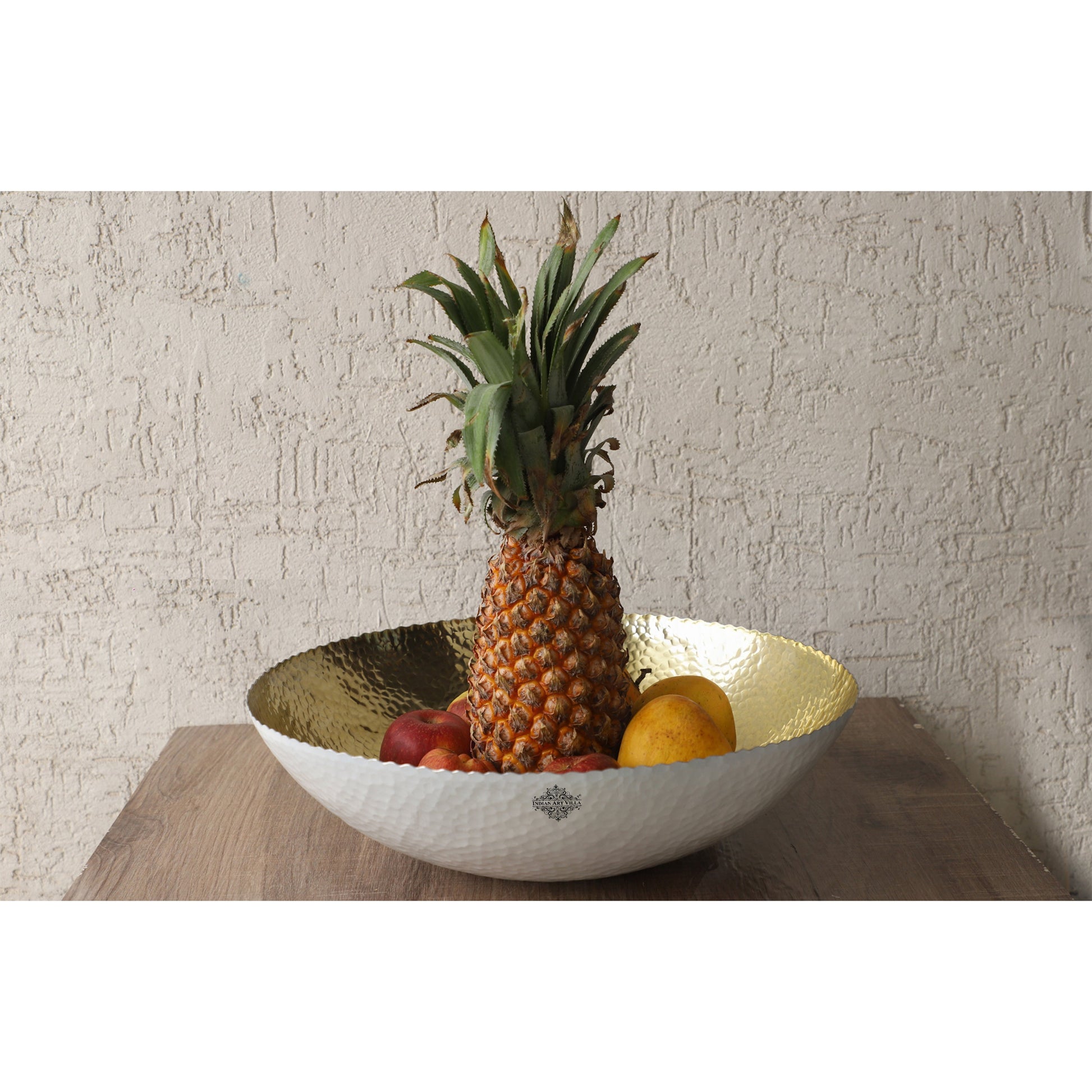 Aluminium Gold Hammered Shine Finish Fruit Basket - Diameter - 38.10 cm