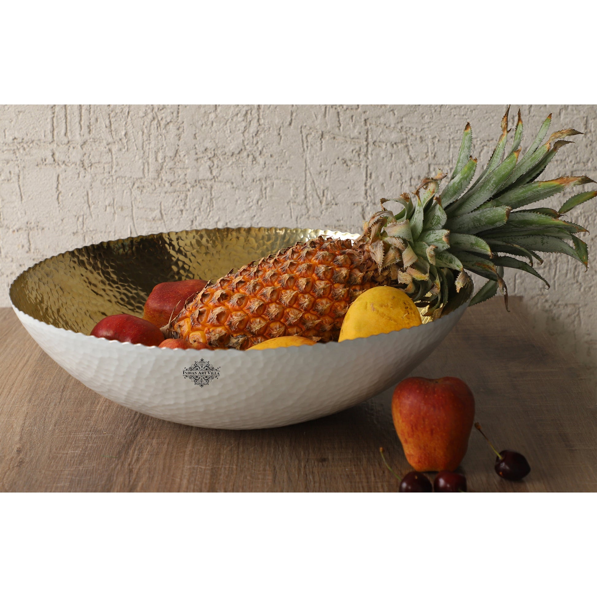 Aluminium Gold Hammered Shine Finish Fruit Basket - Diameter - 38.10 cm