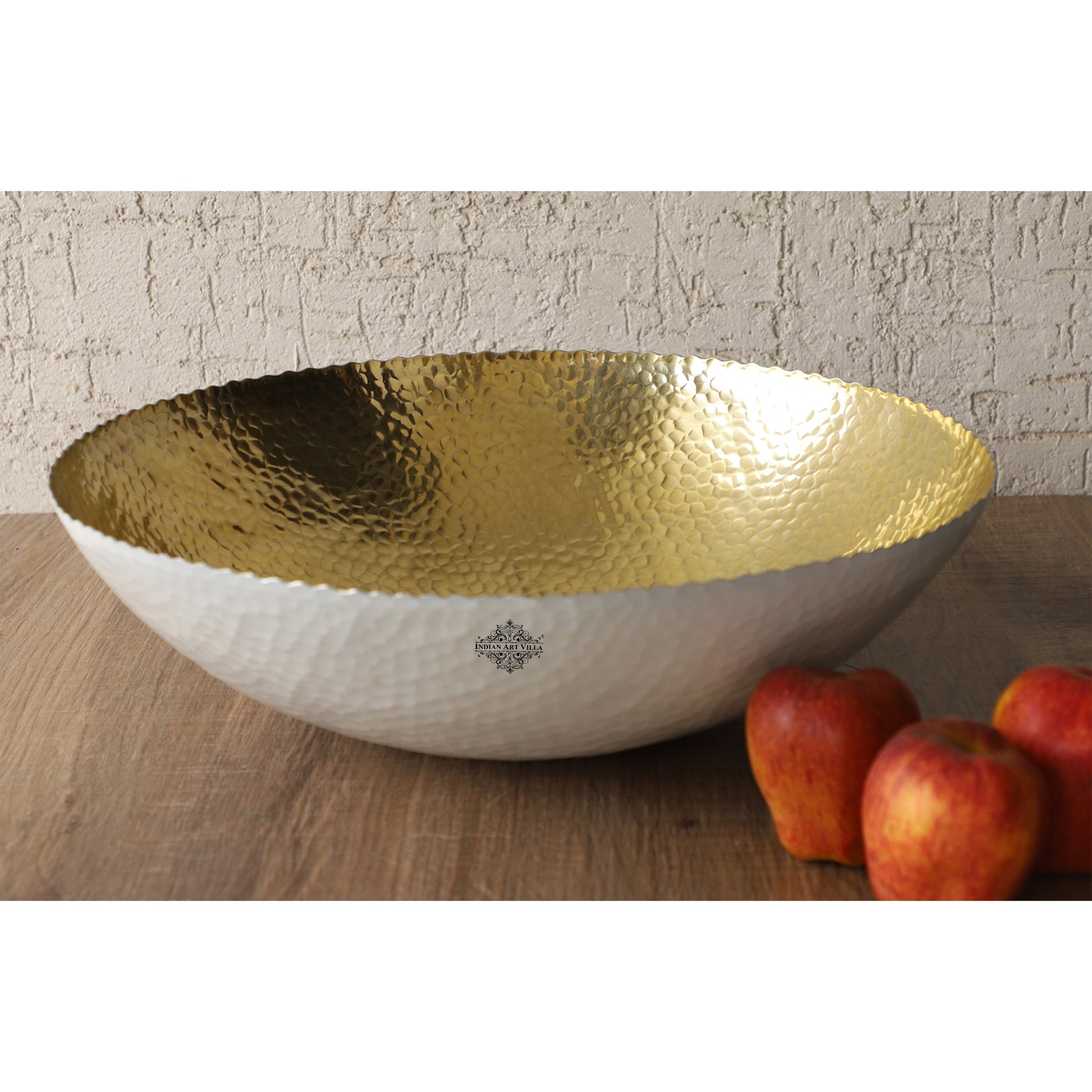 Aluminium Gold Hammered Shine Finish Fruit Basket - Diameter - 38.10 cm