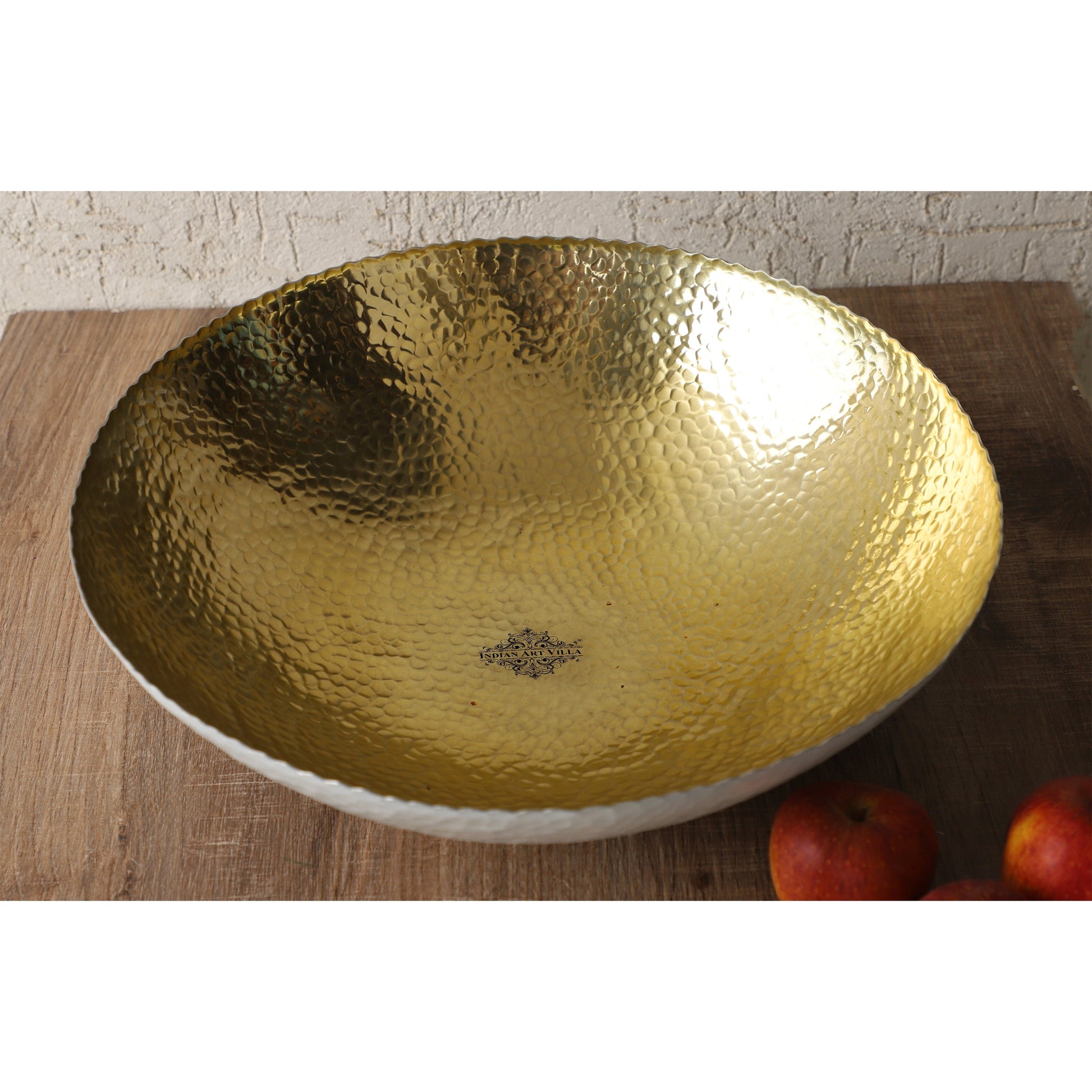 Aluminium Gold Hammered Shine Finish Fruit Basket - Diameter - 38.10 cm
