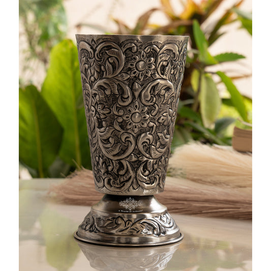 Hand-Embossed Aluminium Flower Vase | Elegant Decorative Glass Design | 17 cm Diameter