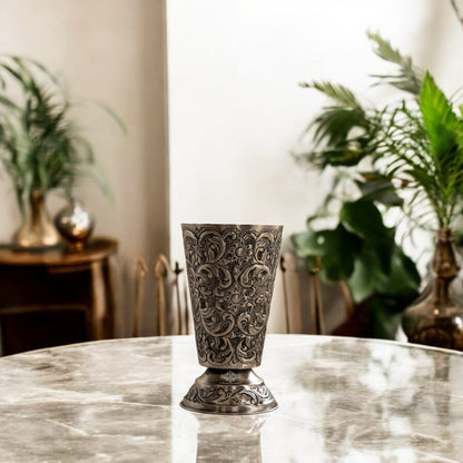Hand-Embossed Aluminium Flower Vase | Elegant Decorative Glass Design | 17 cm Diameter