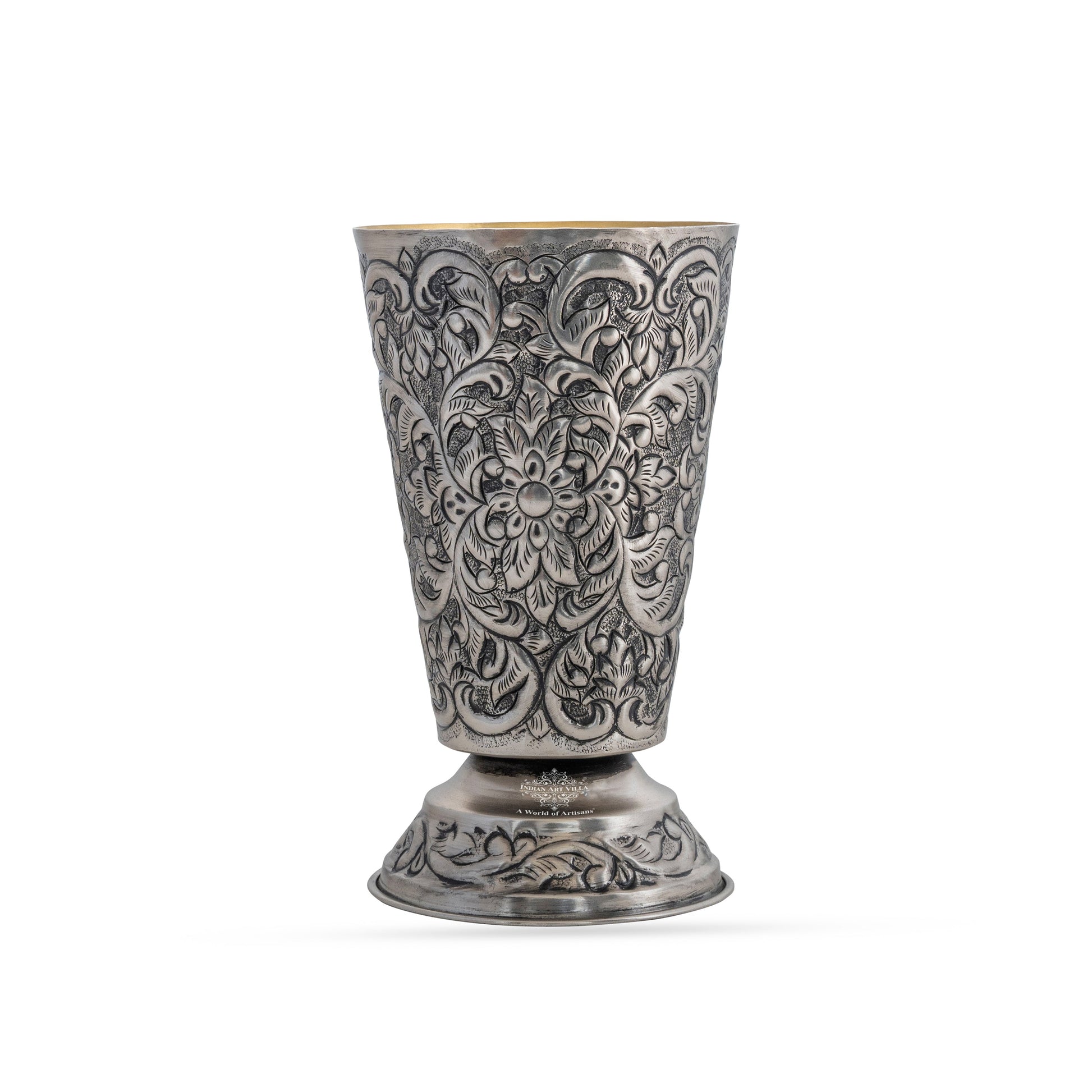 Hand-Embossed Aluminium Flower Vase | Elegant Decorative Glass Design | 17 cm Diameter