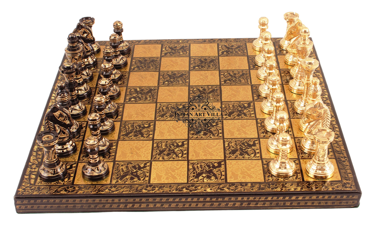 Brass Handmade Designer Chess Set with all Chessmen, Pieces, Home Decor