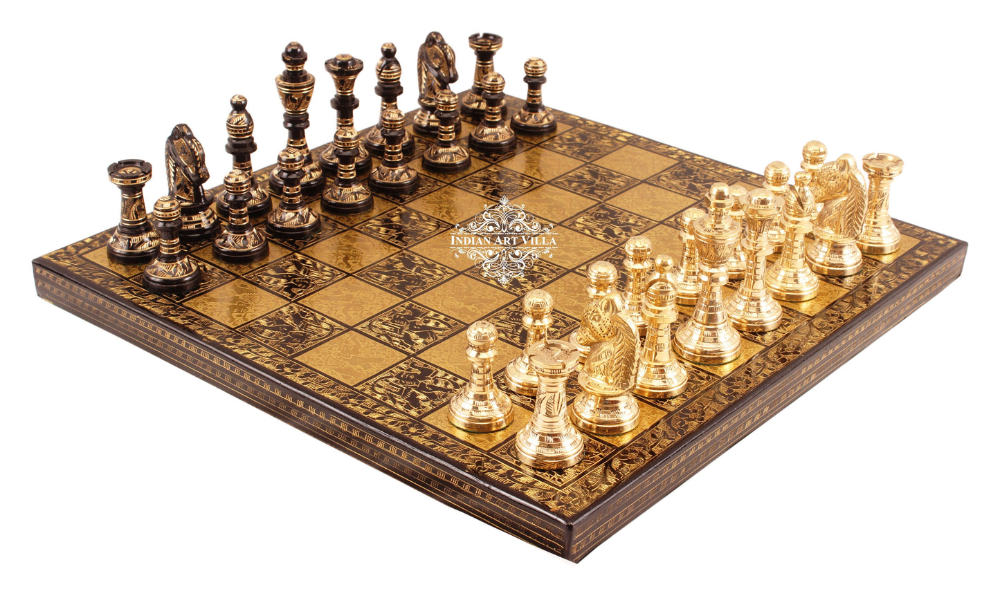 Brass Handmade Designer Chess Set with all Chessmen, Pieces, Home Decor