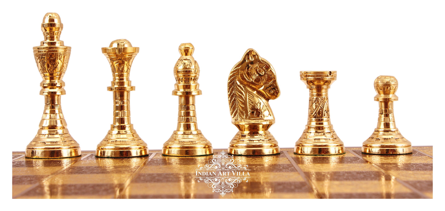 Brass Handmade Designer Chess Set with all Chessmen, Pieces, Home Decor