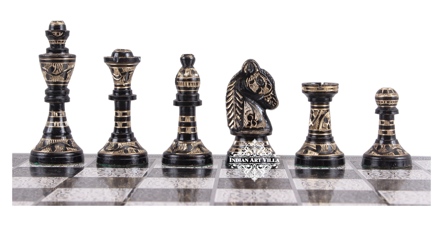 Brass Handmade Designer Chess Set with all Chessmen, Pieces, Home Decor