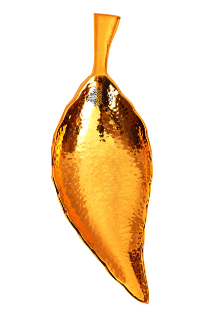 Gold Finish Leaf Design Alluminium Platter, Serveware Tableware, Hotel Home Restaurant, Length 33.02 cm, Gold