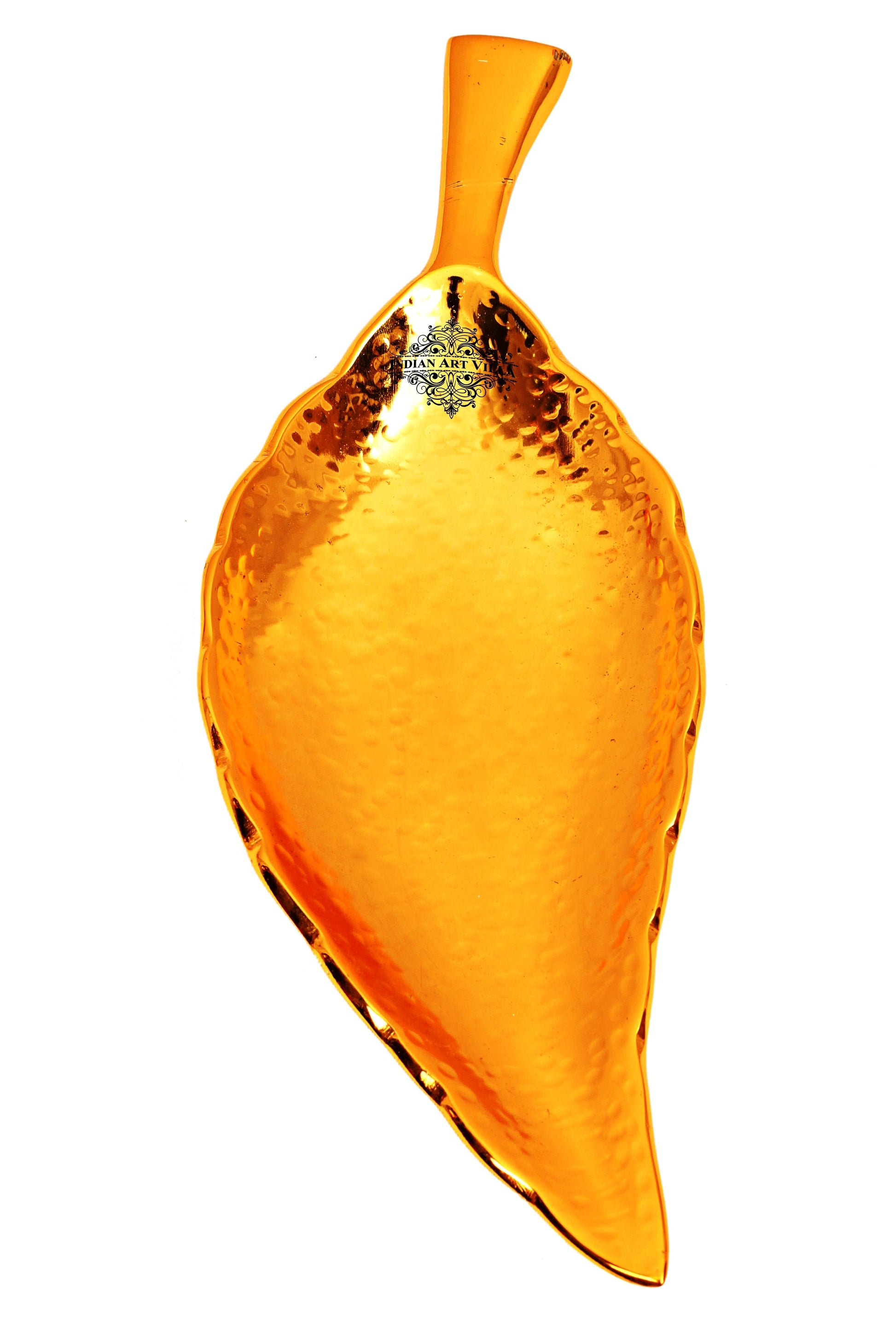 Gold Finish Leaf Design Alluminium Platter, Serveware Tableware, Hotel Home Restaurant, Length 33.02 cm, Gold