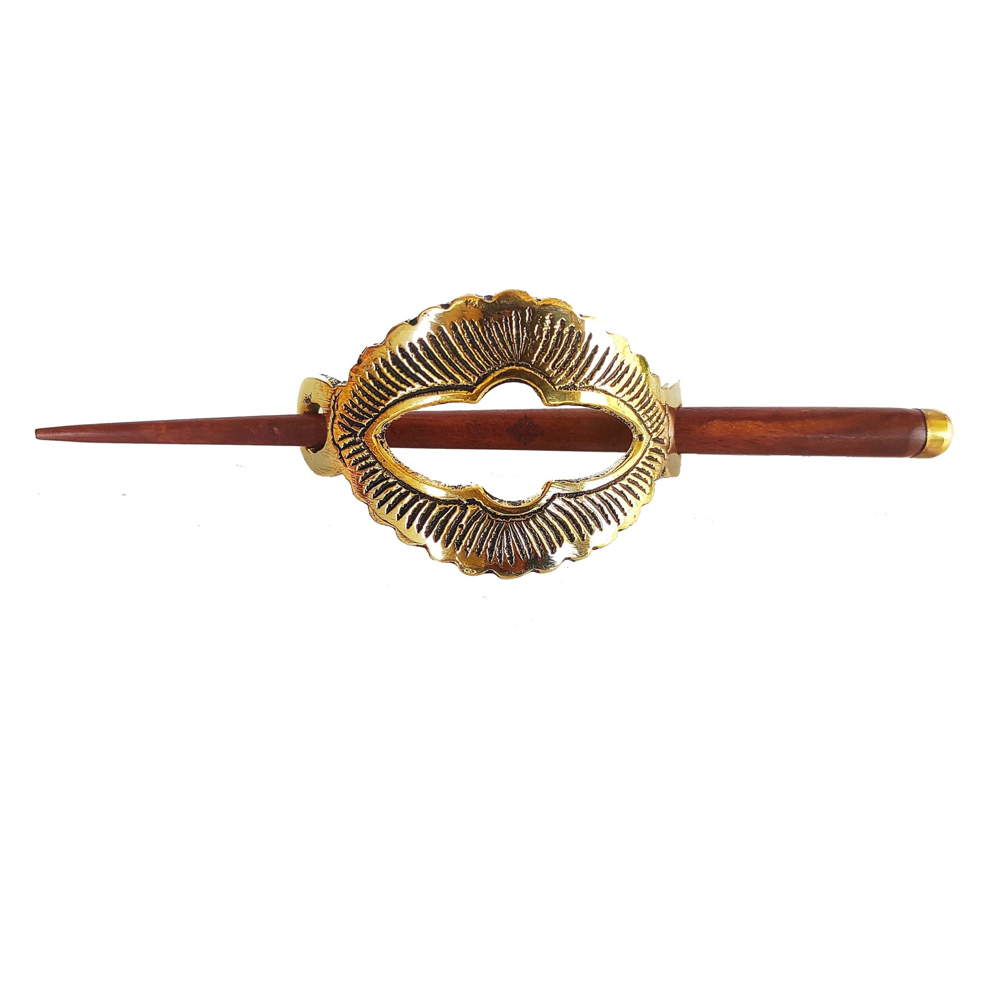 Pure Brass Wooden Oval Lining Design Hair Clip, Hair accessorie for Women & Girls, Length- 16.00 cm