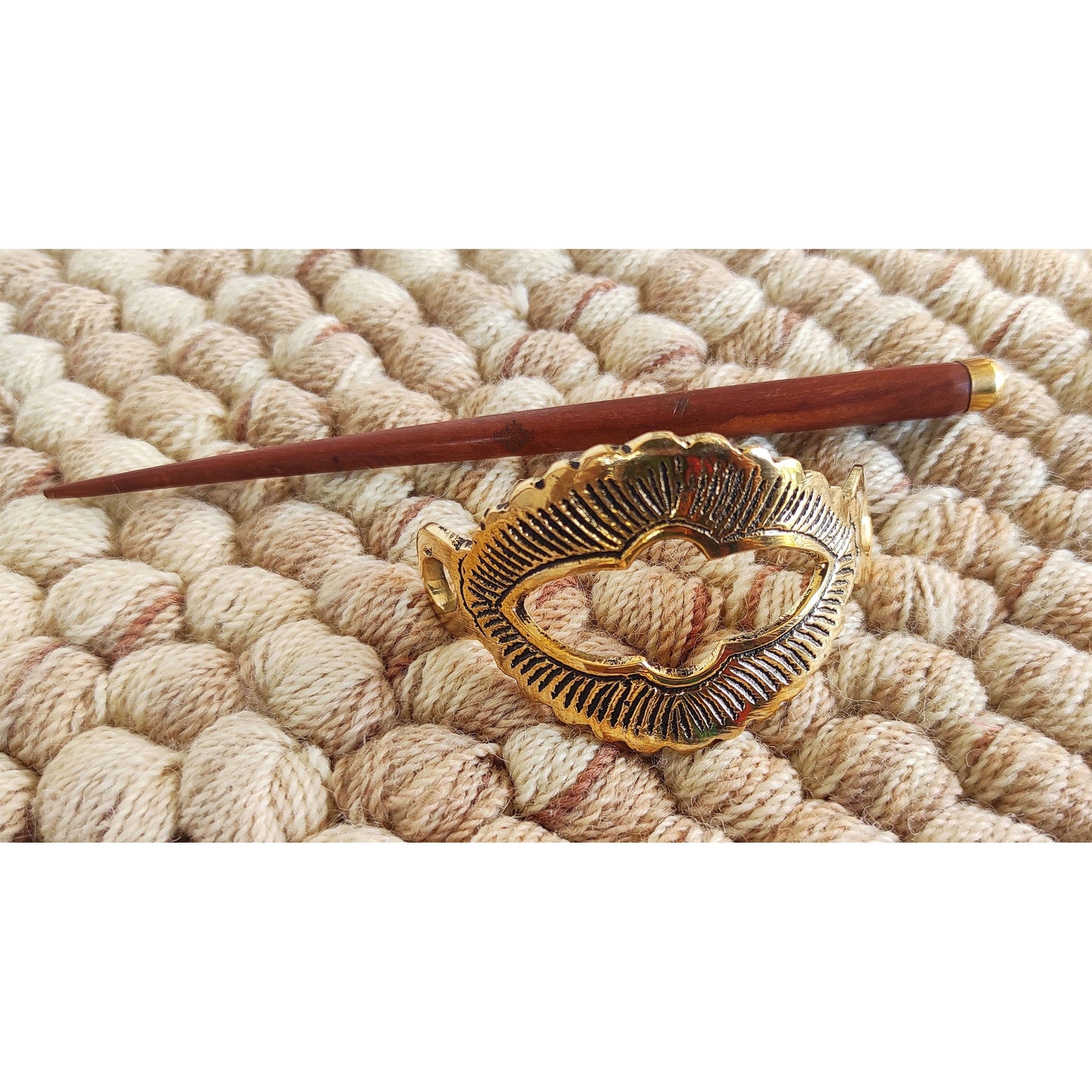 Pure Brass Wooden Oval Lining Design Hair Clip, Hair accessorie for Women & Girls, Length- 16.00 cm