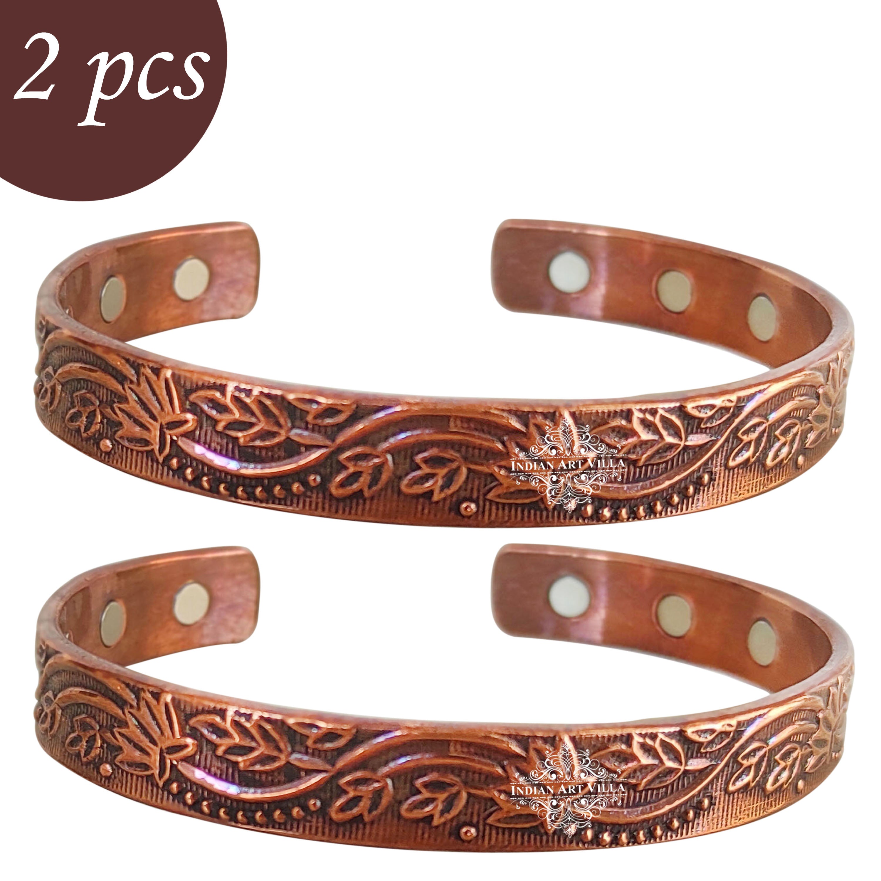 Pure Copper Kada With Embossed Floral Vines Dark Tone Design