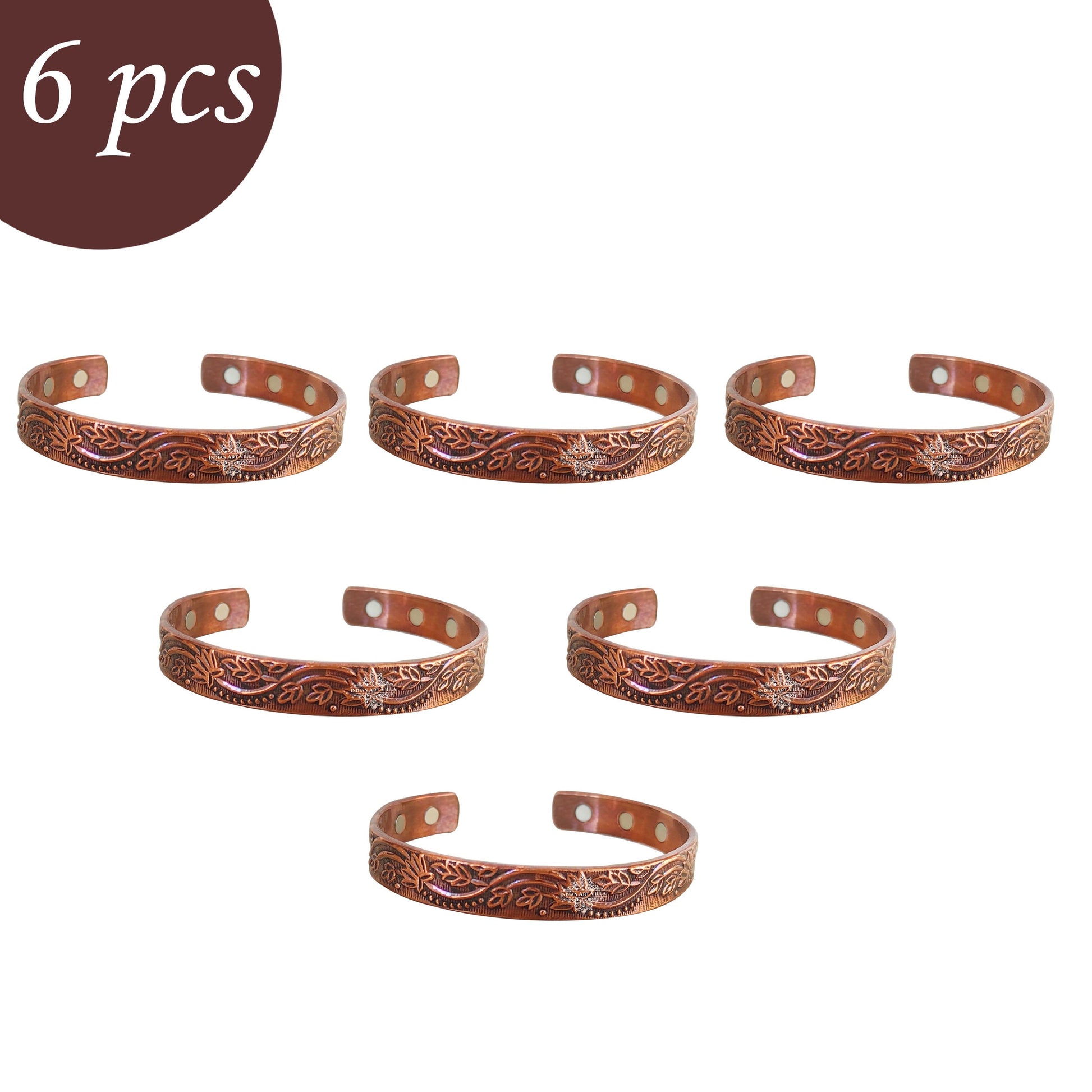 Pure Copper Kada With Embossed Floral Vines Dark Tone Design