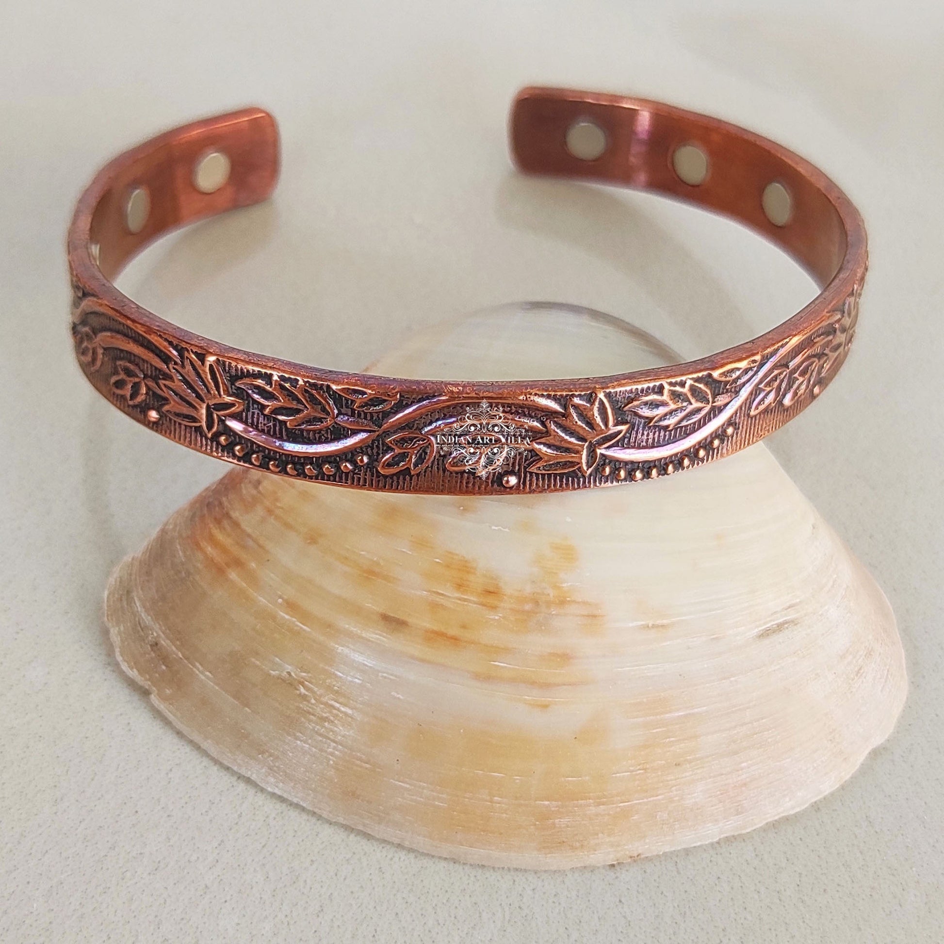 Pure Copper Kada With Embossed Floral Vines Dark Tone Design