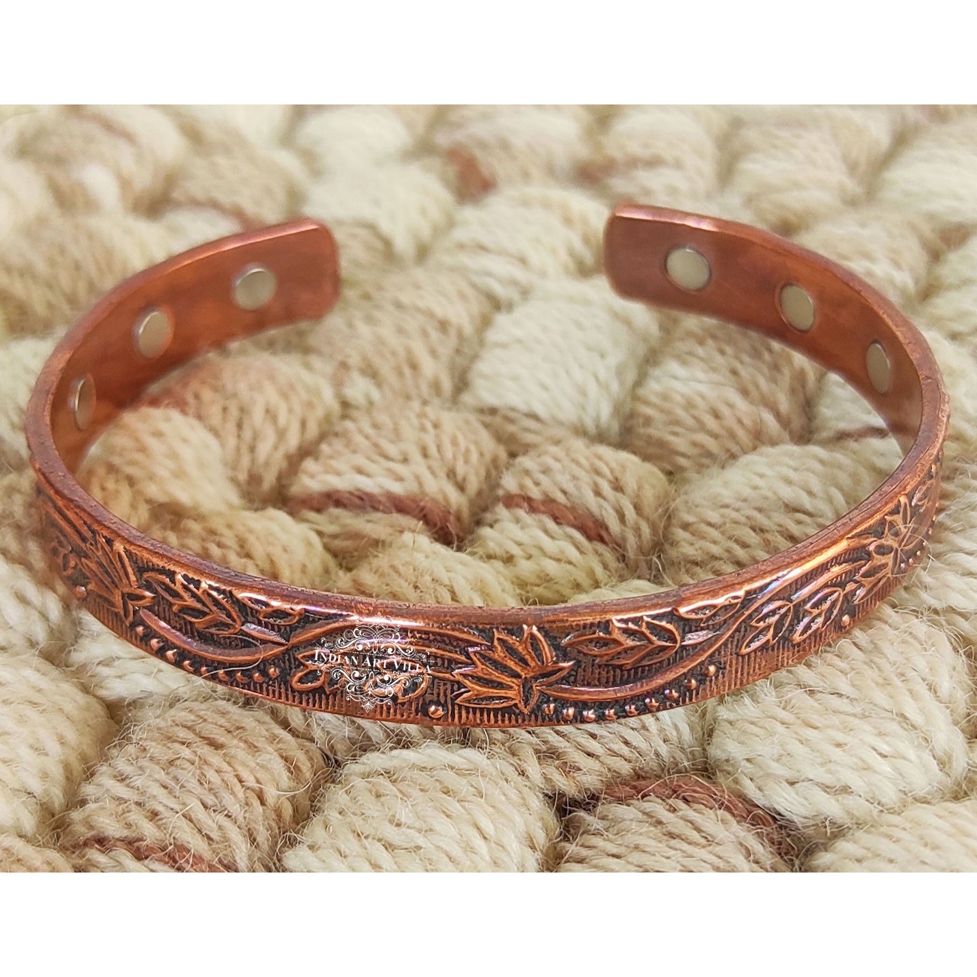 Pure Copper Kada With Embossed Floral Vines Dark Tone Design