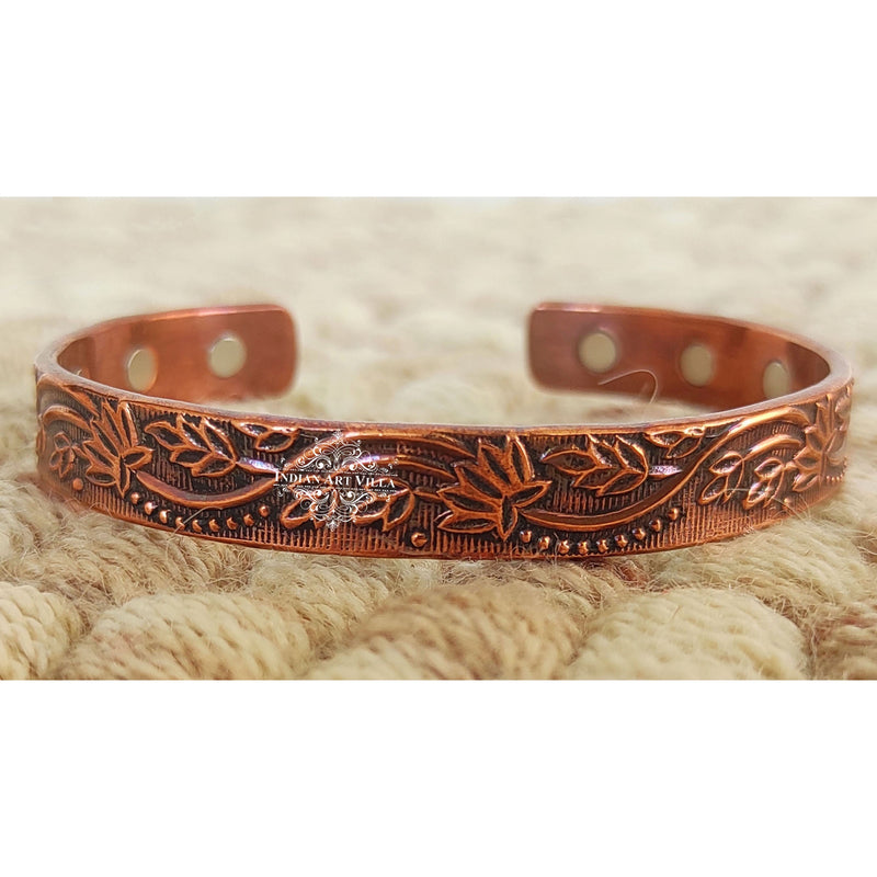Pure Copper Kada With Embossed Floral Vines Dark Tone Design