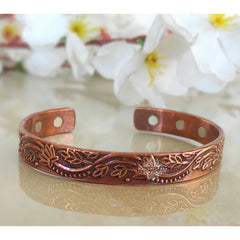 Pure Copper Kada With Embossed Floral Vines Dark Tone Design