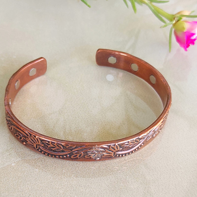 Pure Copper Kada With Embossed Floral Vines Dark Tone Design