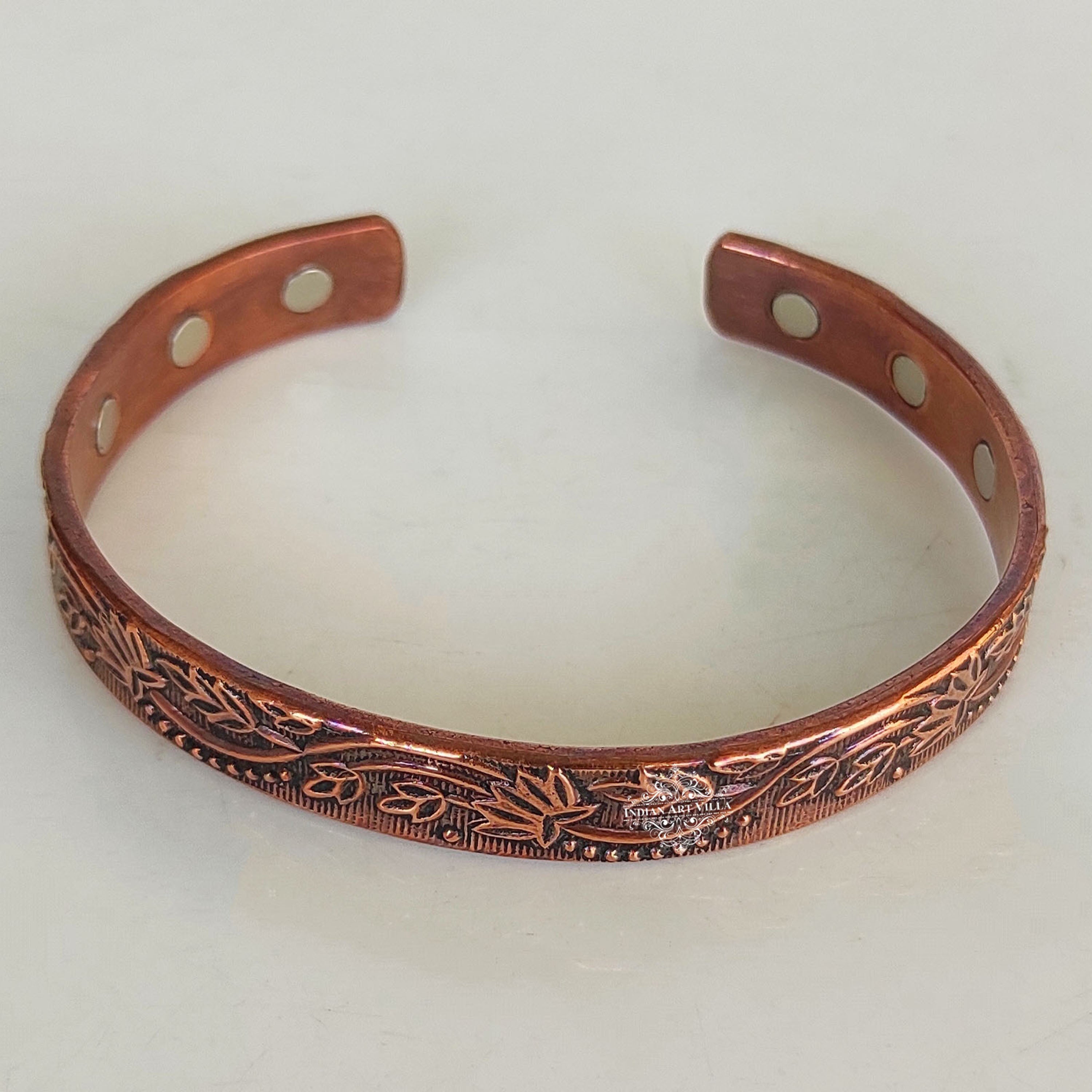 Pure Copper Kada With Embossed Floral Vines Dark Tone Design