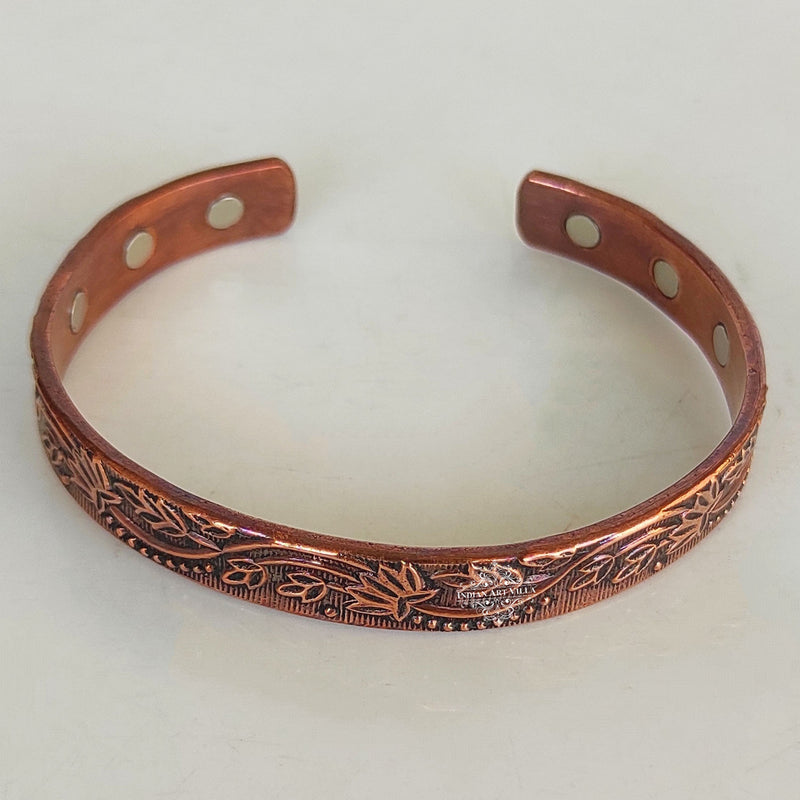 Pure Copper Kada With Embossed Floral Vines Dark Tone Design