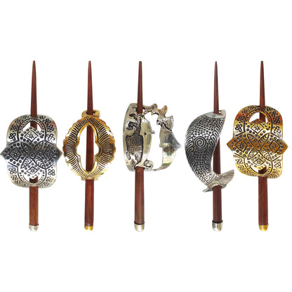 5 Pcs. Hair Clip Set of 1 Brass Oval Lining & Steel 1 Abstract-1 Fish-1 Silver Arch-1 Gold Arch Design