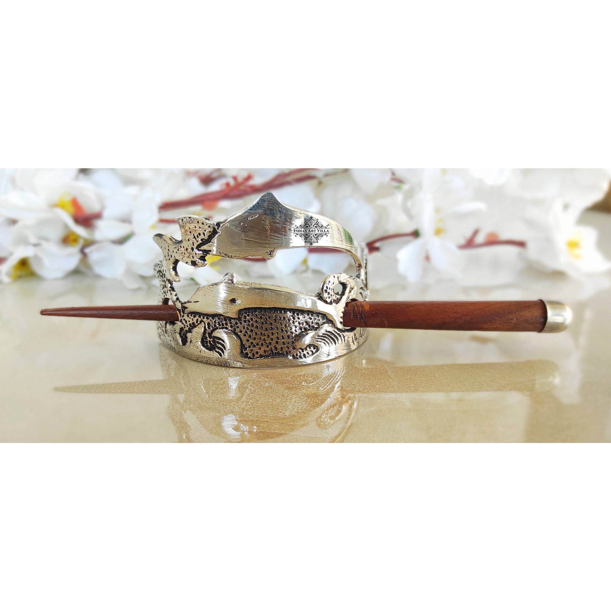 5 Pcs. Hair Clip Set of 1 Brass Oval Lining & Steel 1 Abstract-1 Fish-1 Silver Arch-1 Gold Arch Design