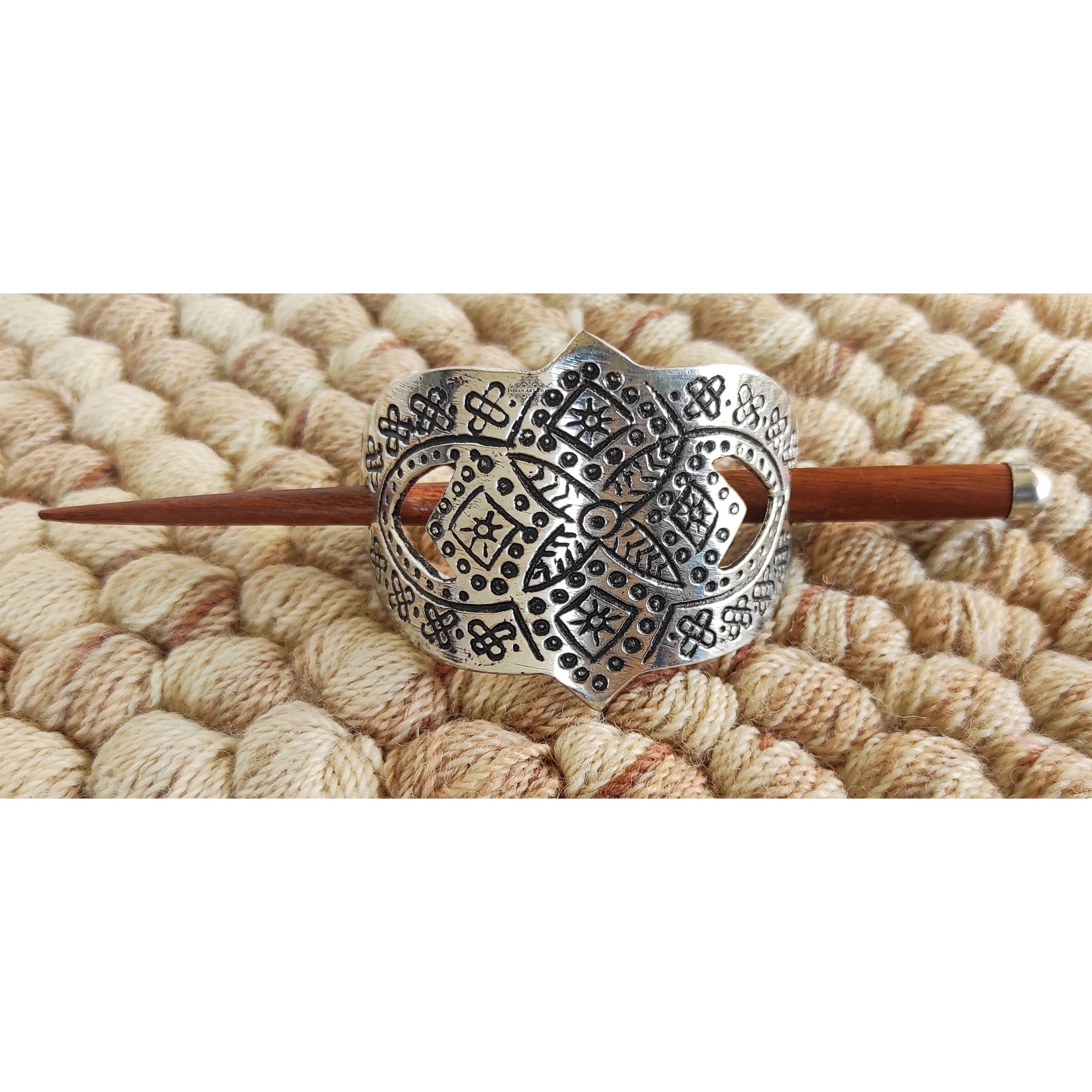 2 Pcs. Hair Clip Set of 1 Brass Oval Lining & 1 Steel, Silver Arch Design