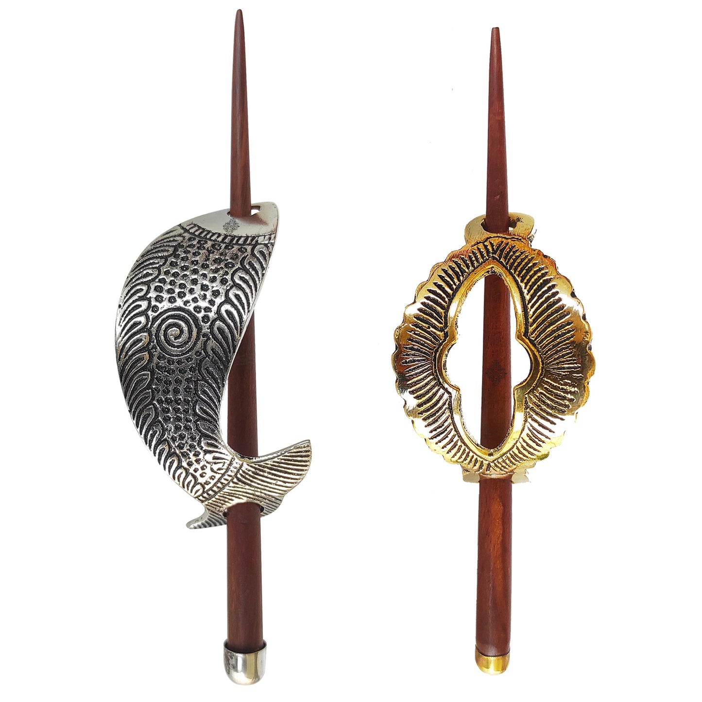 2 Pcs. Hair Clip Set of 1 Brass Oval Lining & 1 Steel, Fish Design