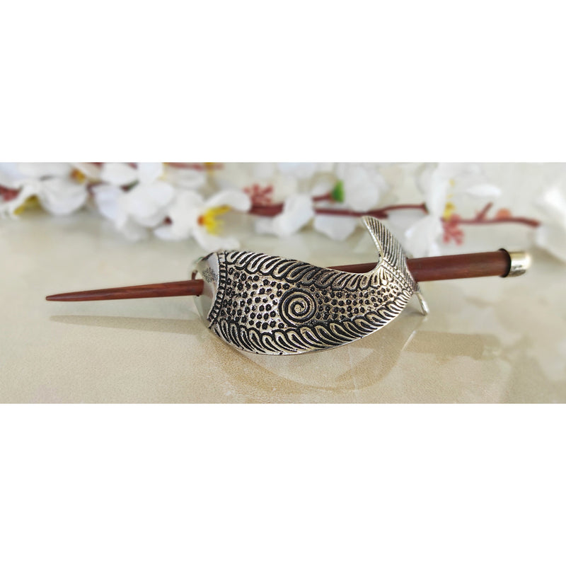 2 Pcs. Hair Clip Set of 1 Brass Oval Lining & 1 Steel, Fish Design