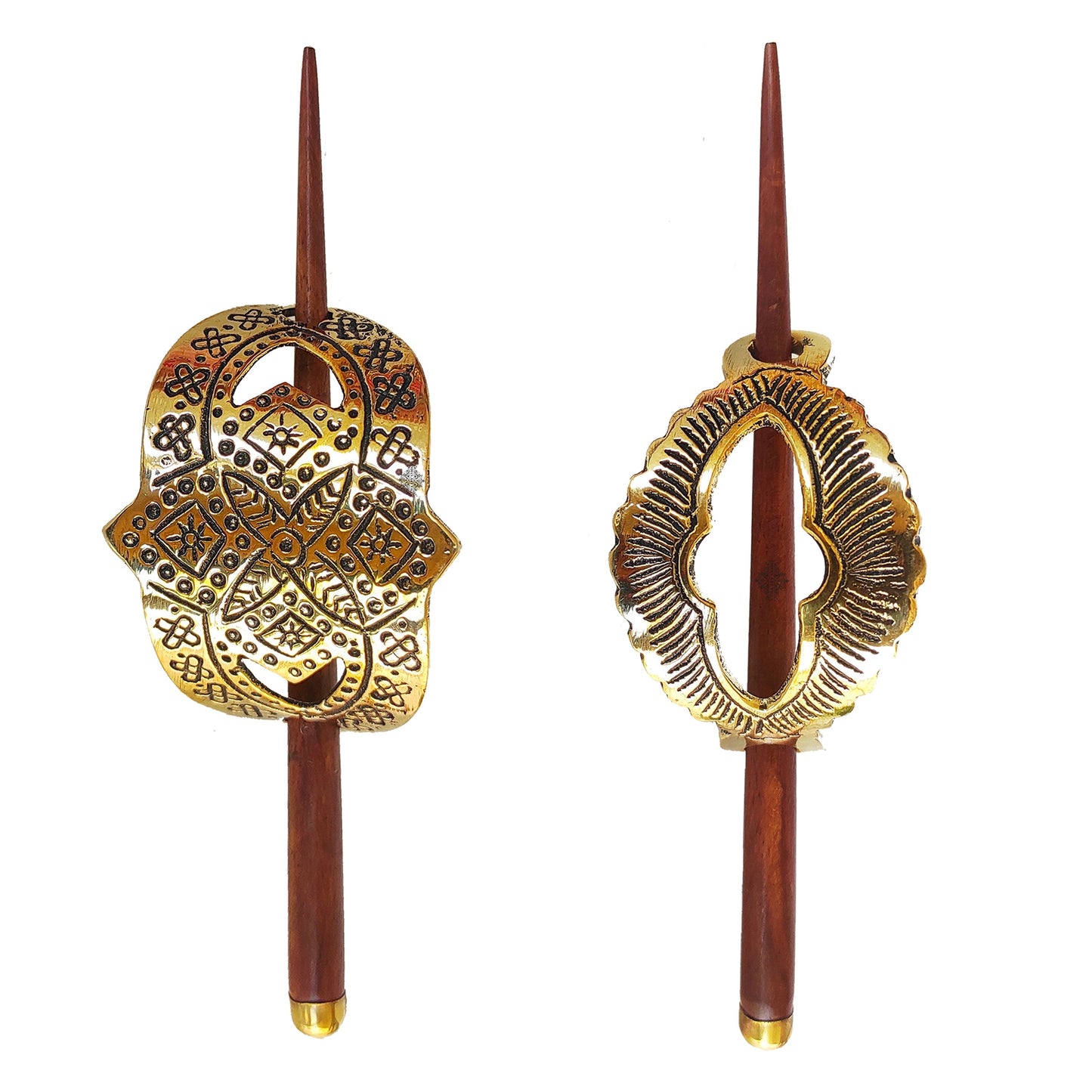 2Pcs. Hair Clip Set of 1 Brass Oval Lining & 1 Steel, Gold Arch Design