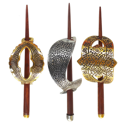 3 Pcs. Hair Clip Set of 1 Brass Oval Lining & Steel 1 Fish & 1 Gold Arch Design