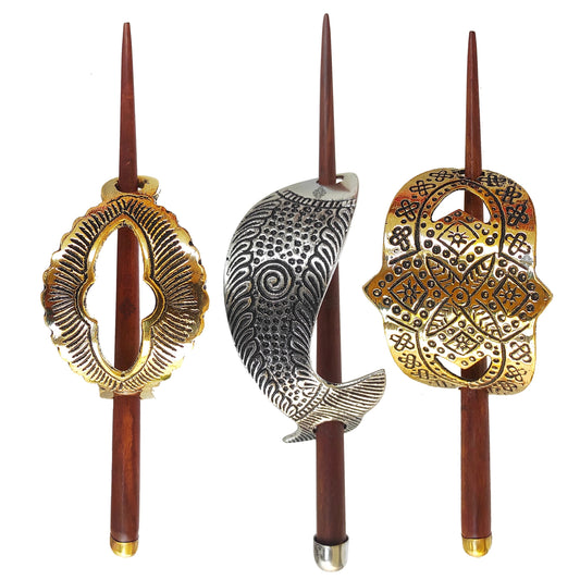 3 Pcs. Hair Clip Set of 1 Brass Oval Lining & Steel 1 Fish & 1 Gold Arch Design