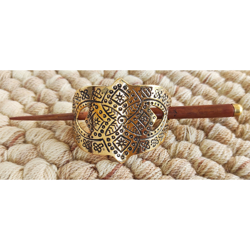 3 Pcs. Hair Clip Set of 1 Brass Oval Lining & Steel 1 Fish & 1 Gold Arch Design