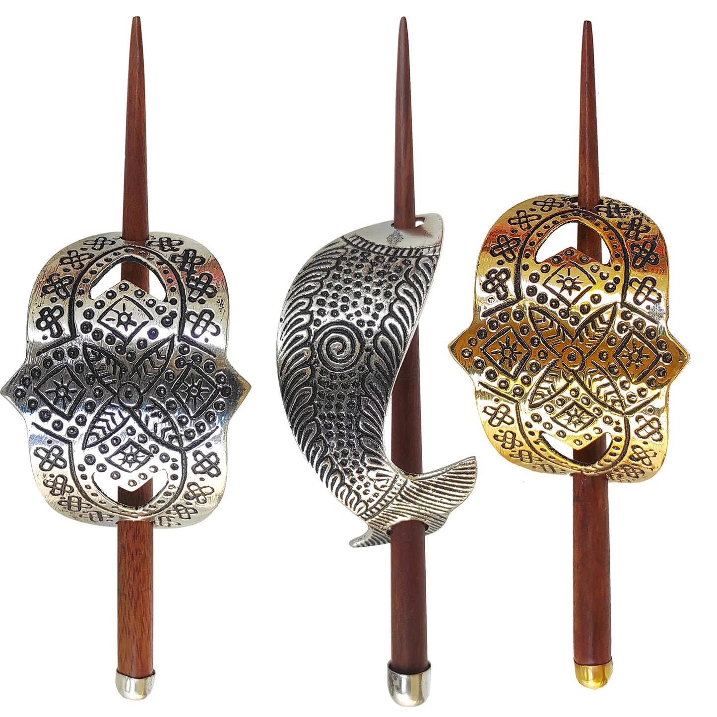 3 Pcs. Steel Hair Clip Set of 1 Fish, 1 Silver Arch & 1 Gold Arch Design