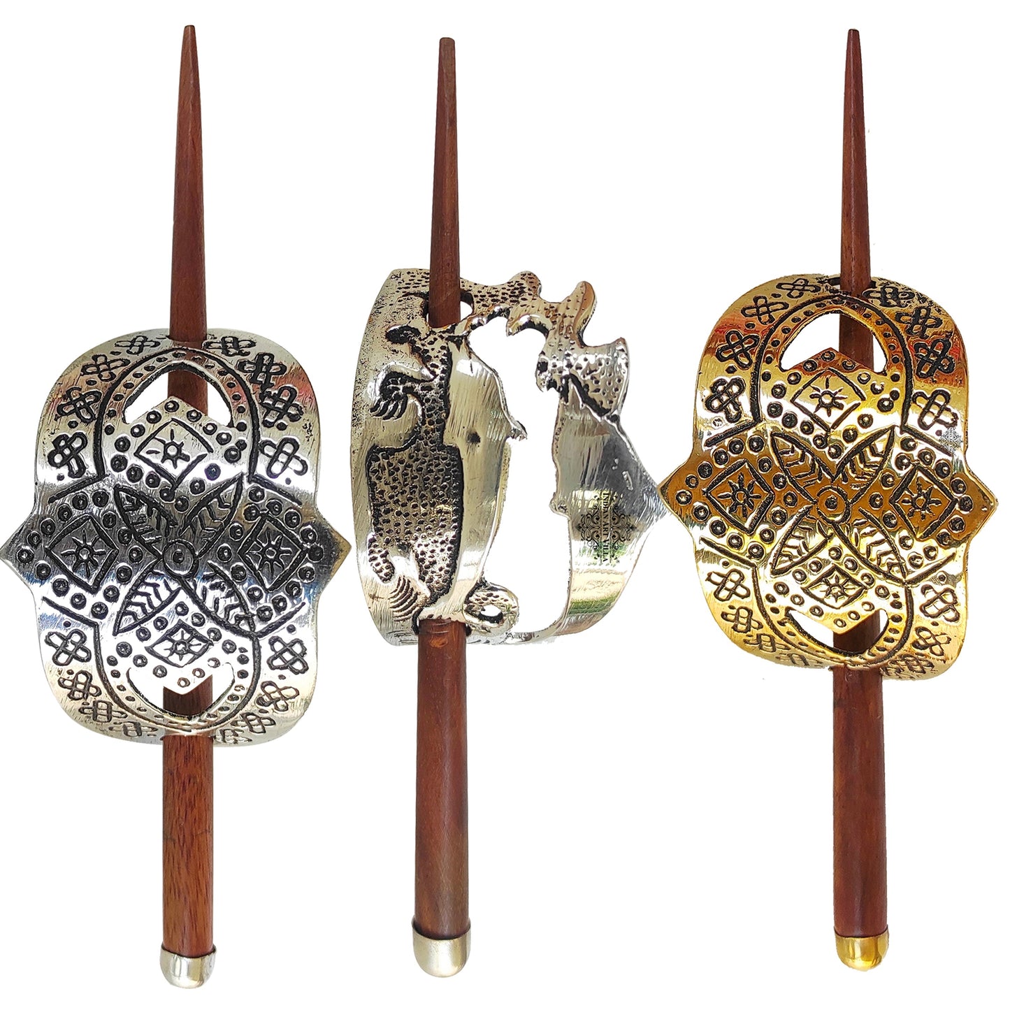 3 Pcs. Steel Hair Clip Set of 1 Abstract, 1 Silver Arch & 1 Gold Arch Design