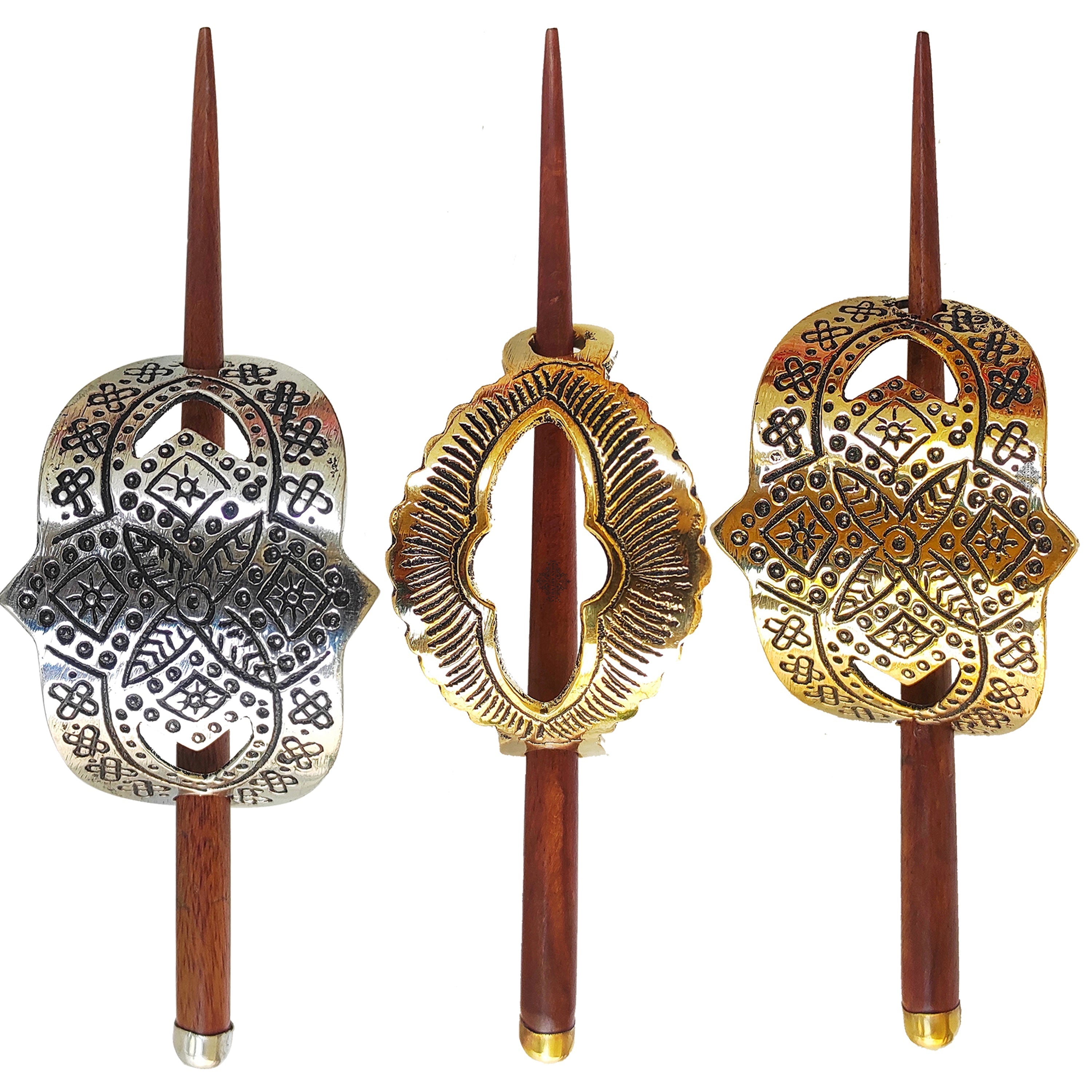 3 Pcs. Hair Clip Set of 1 Brass Oval Lining & Steel 1 Silver Arch, 1 Gold Arch Design