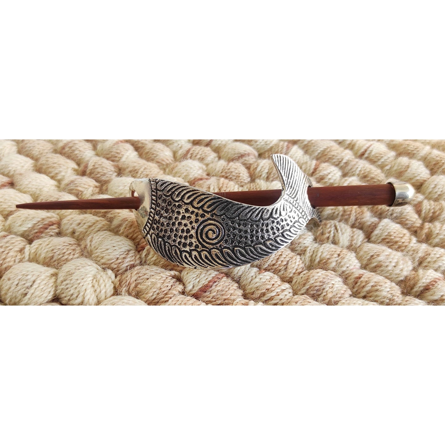 3 Pcs. Hair Clip Set of 1 Brass Oval Lining & Steel 1-Abstract, 1 Fish Design