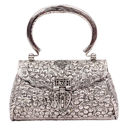 Designer Silver Plated Handbag Purse, Women Wedding Clutches, Gift Item