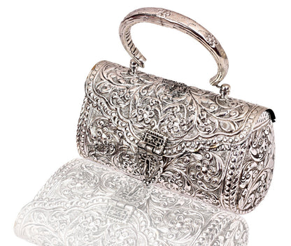 Designer Silver Plated Handbag Purse, Women Wedding Clutches, Gift Item