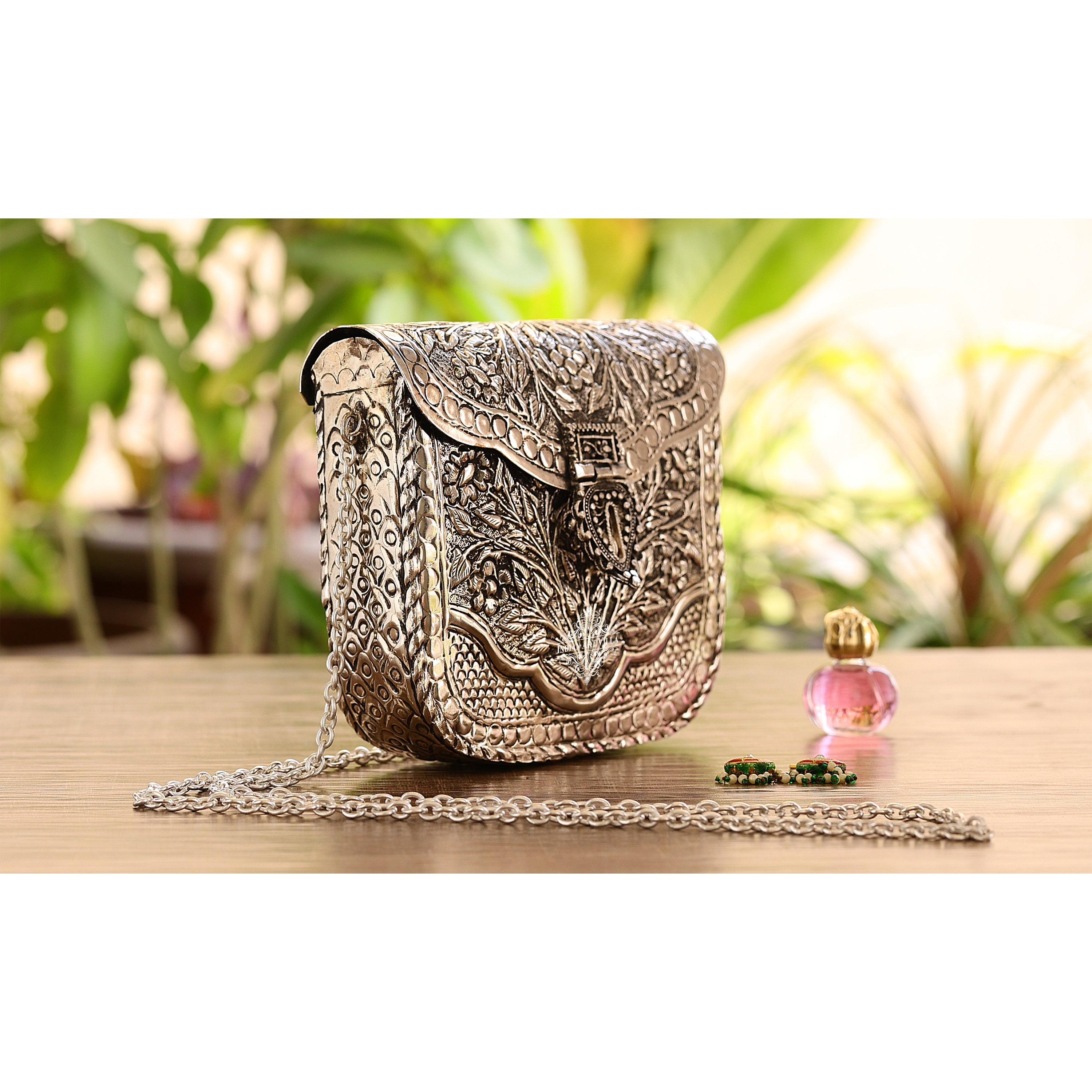 Designer Silver Plated Handbag Purse, Women Wedding Clutches, Gift Item