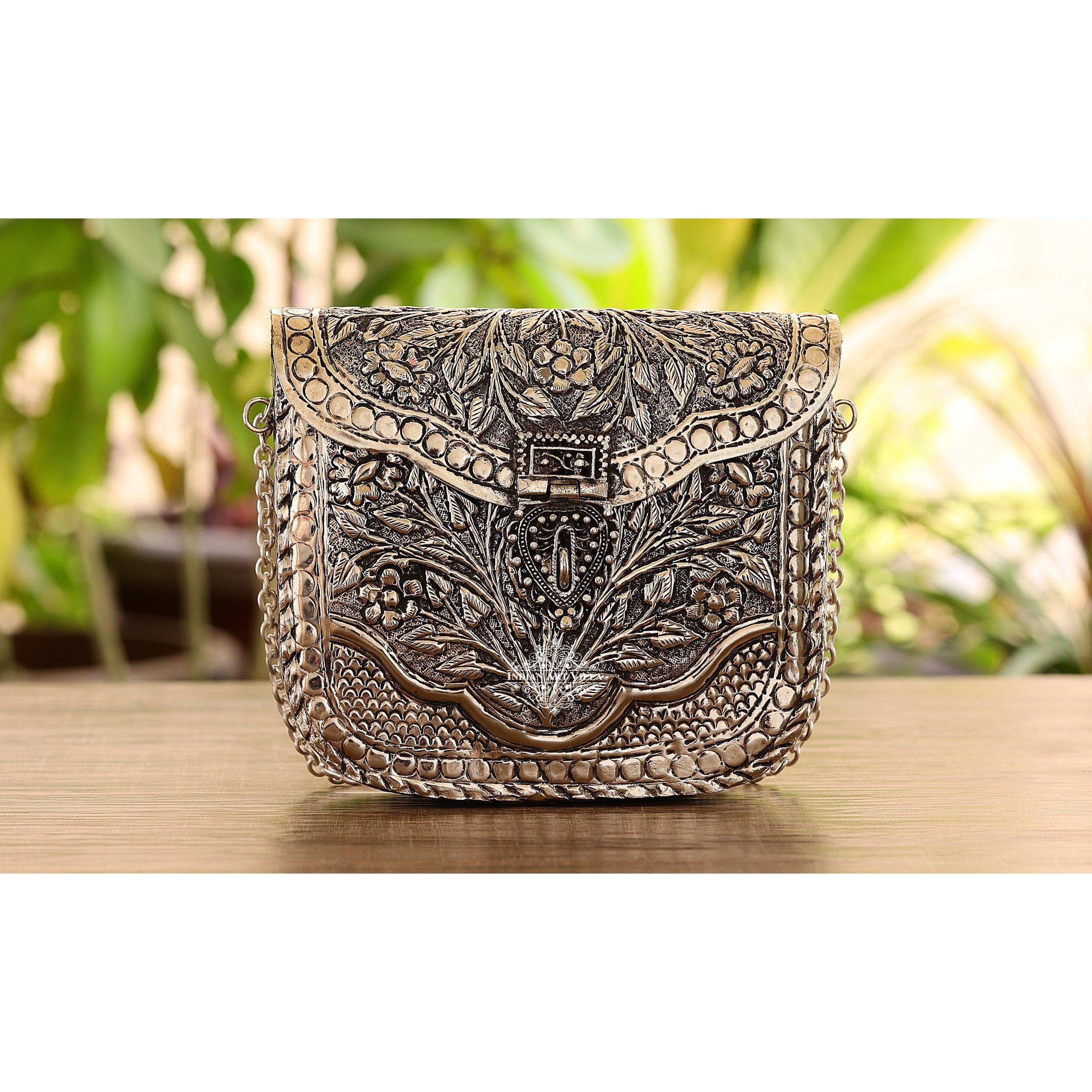 Designer Silver Plated Handbag Purse, Women Wedding Clutches, Gift Item