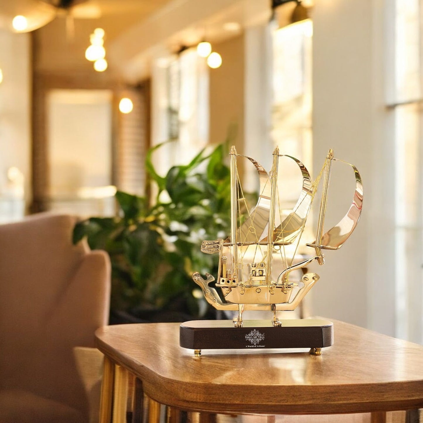 Brass Handmade Designer Ship, Yacht Showpiece, Miniature, Home Decor