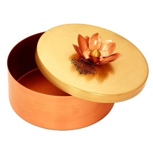 Handmade Dry Fruit Gift Box Chocolate Box For Diwali Marriage Gift Multipurpose Uses Brass Finish Flower Design 13.21 cm