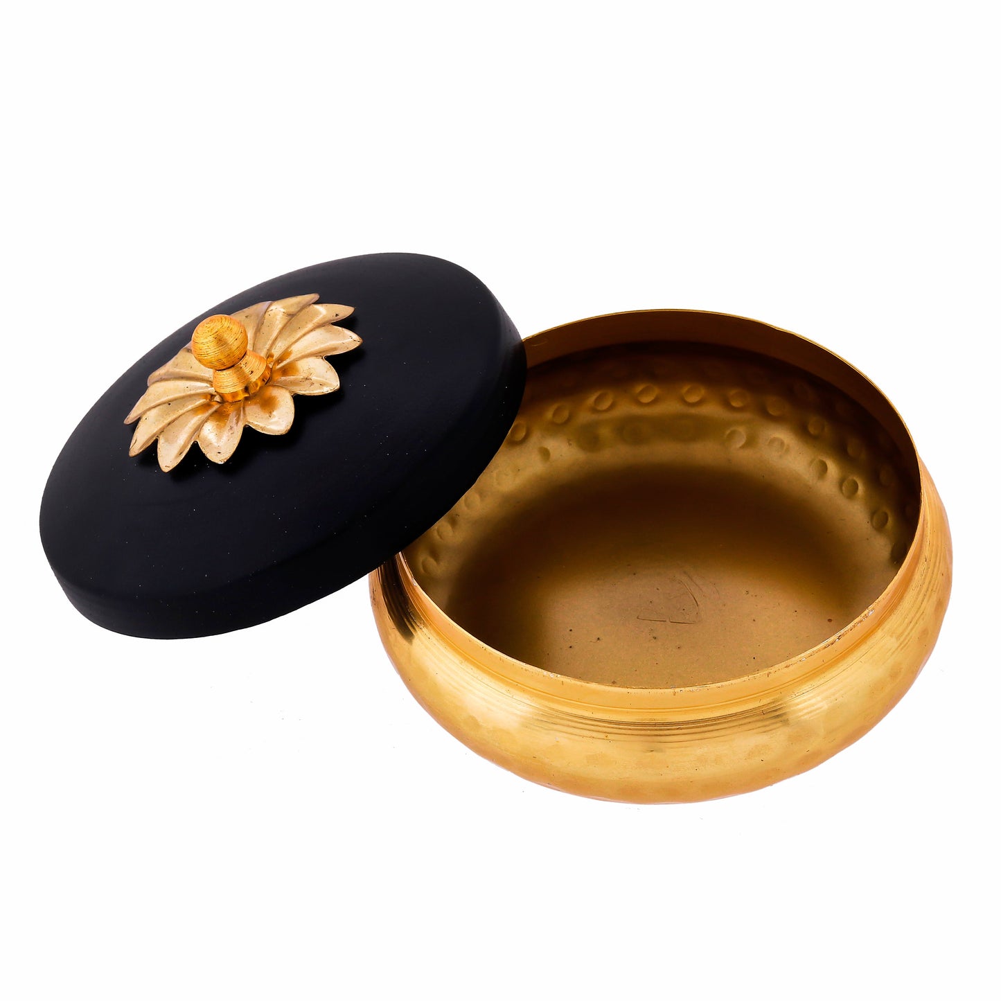 Handmade Dry Fruit Gift Box Chocolate Box For Diwali Marriage Gift Multipurpose Uses Gold Hammered Design Diameter 9.91 cm