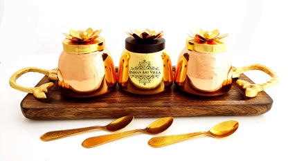 Handmade Set of 3 Dry Fruit Box, with 3 spoons & 1 Designer Tray Packed in Red Velvet Box | Serveware | Tableware | Gift Item | Home decor