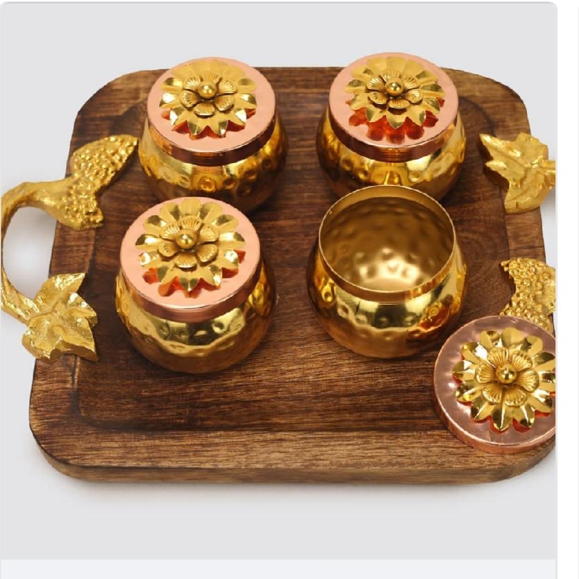 Handmade Set of 4 Dry Fruit Gift Box 1 Designer wooden Tray Chocolate Box For Diwali Marriage Gift Multipurpose Uses 5 Pieces